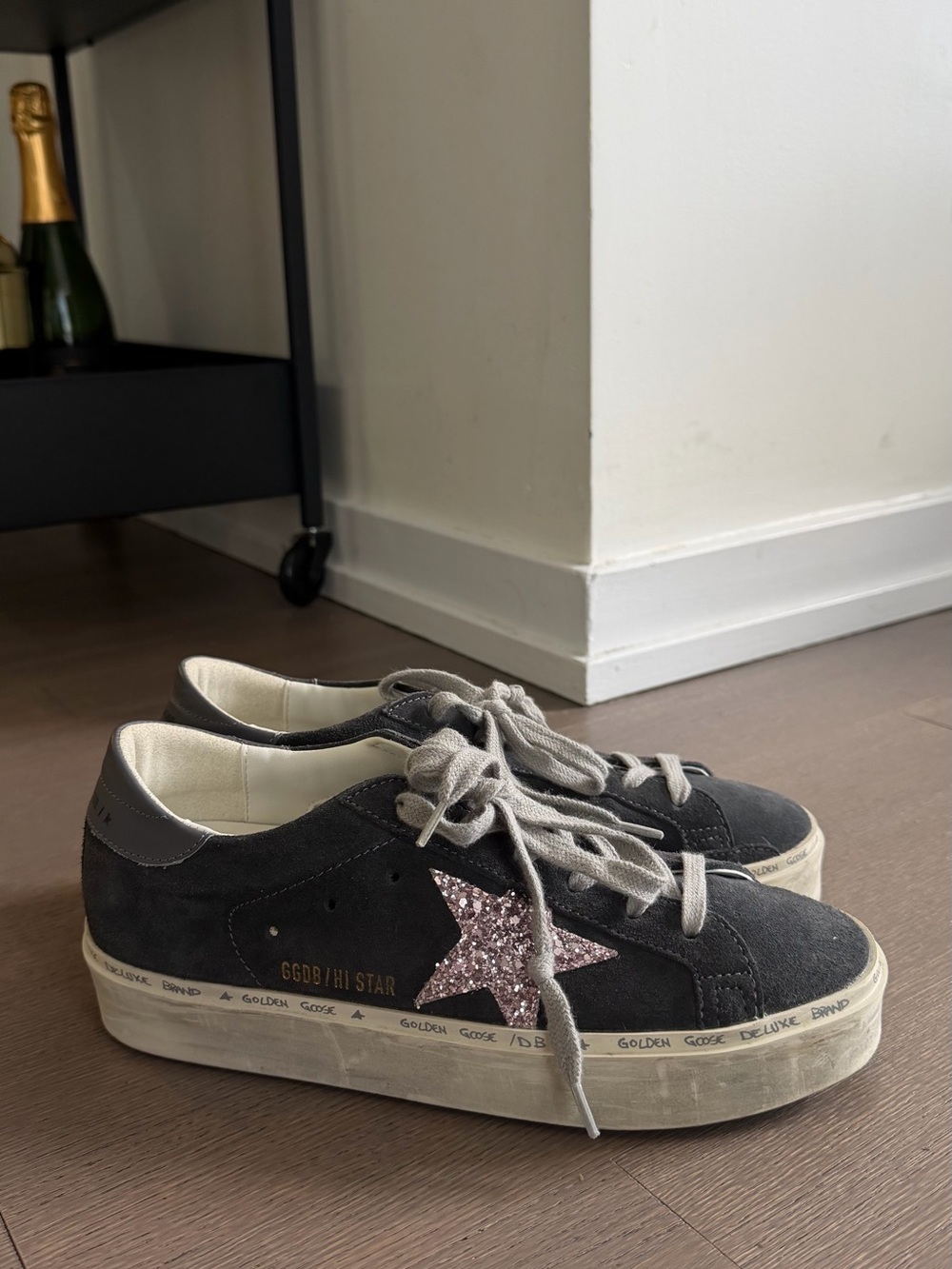 Golden Goose Hi Star Gray Suede Pink Glitter Sneakers